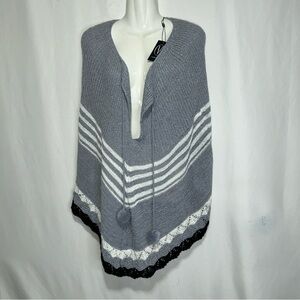White and Blue‎ Chevron Poncho Sweater